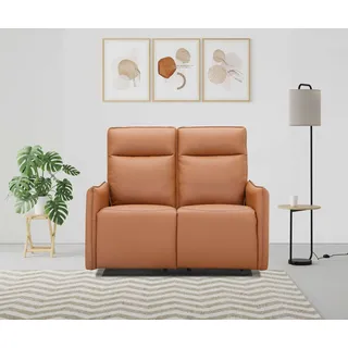 dorel home 2-Sitzer DOREL HOME "Lugo, Kinosofa mit Reclinerfunktion in Kunstleder und Webstoff", braun (cognac), B:126cm H:102cm T:86cm, Sofas, mit manueller Relaxfunktion in beiden Sitzen