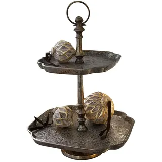 Loberon Etagere Lazmina - Antik-Finish mit Struktur - Zwei Ebenen - mit Dekorativem Griff - Wohnaccessoires - Weihnachtsdeko - Weihnachten - Aluminiumguss, antikschwarz
