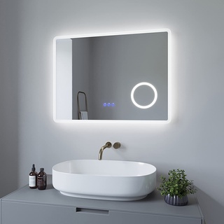 AQUABATOS 80x60 cm Badspiegel mit Beleuchtung Badezimmerspiegel LED Lichtspiegel Wandspiegel. Touch-Schalter Dimmbar, Kaltweiß 6400K, Warmweiß 3000K, Spiegelheizung, Schminkspiegel, IP44, CE