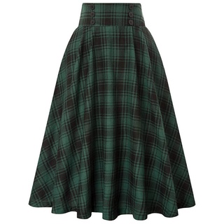FIDDY Trachtenrock High Waist Plaid Large Swing Half Skirt Mode Frauen kariert L