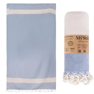 MyStilo Strandtuch Saunahandtuch XXL - Dickes, Weiches Badetuch 100x200cm, Schnelltrocknend - Premium Hamamtuch mit Diamantmuster für Männer, Frauen (Babyblau)