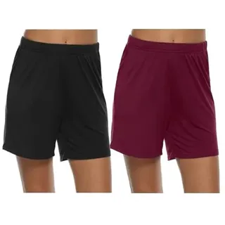 MoFiz Damen Schlafanzughose Kurz Pyjamahose Schlafshorts | Ultraweiche Nachtwäsche, 2 Taschen, Gummizug mit Kordelzug, Locker, Einfarbig Schlafhose Loungewear, Sommer Freizeitshorts - XS