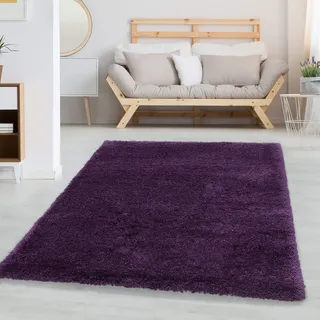 Carpettex Hochflor Teppich - Wohnzimmer Shaggy Flokati Modern Einfarbig 80 x 250 cm - Flur Läufer Lila - Bettvorleger Schlafzimmer Weich Flauschig Waschbar Küchenläufer