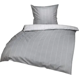 Lorena Monaco Mako Satin Wende Bettwäsche Streifen (anthrazit, 135 cm x 200 cm + 80x80cm Kissen) 100% Baumwolle mit Mélange-Effekt