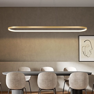 Bellastein Pendelleuchte Oval Esstisch Büro Lampen, LED Hängeleuchte Dimmbar Deckenleuchte mit Fernbedienung, Modern Ring Design Kronleuchter für Esszimmer Küchenlampe Blendfrei (L70cm, Gold)