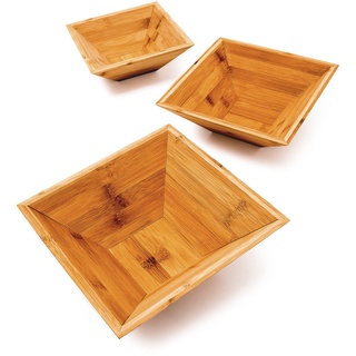 Relaxdays Bambus Schalen im 3er Set als schicke Dekoschale und Obstschale quadratische Schälchen in 3 verschiedenen Größen Snackschale aus Holz ineinander stapelbar auch als Gebäckschale ideal, natur
