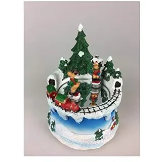 ARTE DEGLI SILBER Spieluhr Weihnachten mechanischer Winterwald mit festem Zug und 2 Rentieren die auf der Eisbahn und Melodie Winter Wonderland 55060