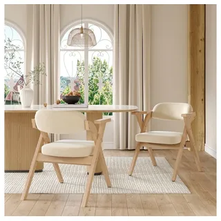 BBWL Klappstuhl 2er Set aus Massivholz mit Leinenpolsterung, Armlehnen, Klappbare Esszimmerstühle platzsparendem Design beige