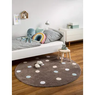 benuta Kinderteppich Bambini Dots, Durchmesser 150 cm Rund, Baumwolle, Blau, 150 x 150 x 2 cm