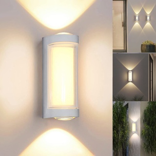 JZCDR Weiß Aussenlampe Außenwandleuchte LED Wandleuchte Aussen Hoflampe Außenleuchte Auf und Ab Wandbeleuchtung Wasserdicht IP65 Leuchten Außen Wand Außenlampe Warmweiß 3000K Außenlampe für Garten