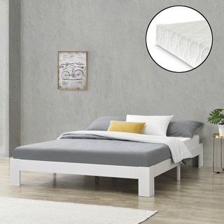 Holzbett Raisio 180x200 cm mit Kaltschaummatratze Weiß