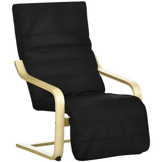 Homcom Relaxsessel Schwingstuhl, Ruhesessel, Relaxstuhl mit Verstellbarem Fußteil, Esszimmerstuhl mit Leinenoptik für Wohnzimmer, Birkenholz, Schwarz Holz, 94x100x66.5 cm,