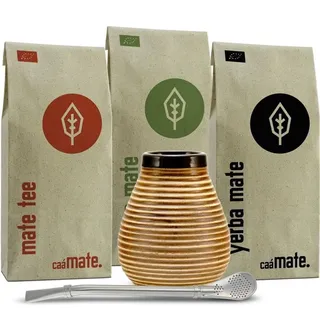 Mate Tee Set Keramik ● 3 Matesorten + Matebecher + Bombilla + Zubereitungsanleitung (Vintage)