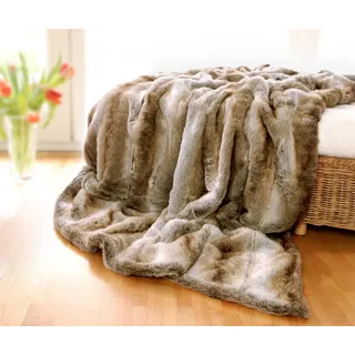 Felldecken Wohnen & Accessoires Felldecke Wolf hell aus Fellimitat in 5 Größen als Kuscheldecke und Tagesdecke oder Fellkissen (150 x 200 cm)