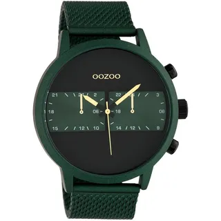 OOZOO Quarzuhr Oozoo Herren Armbanduhr grün Analog, (Analoguhr), Herrenuhr rund, extra groß (ca. 50mm) Edelstahlarmband, Fashion-Style grün