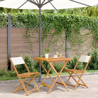 "2026 Promotion" 3-tlg. Bistro-Set - mit Tisch und Stühlen - Cremeweiß Stoff und Massivholz - Gartenmöbelset CC14055 - Weiß
