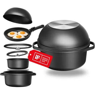 CuliStack® Essential Topfset 8-teilig, Töpfe & Pfannen Set mit abnehmbarem Griff, stapelbar und platzsparend, Antihaft Kochtopf Set und Camping Kochset für Induktion und Glaskeramikkochfeld, einfache Reinigung