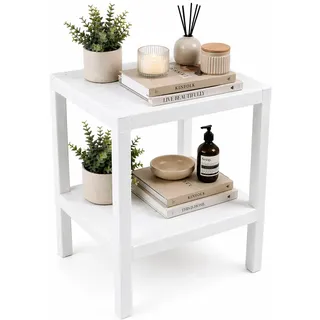 DIVCHI Beistelltisch mit 2 Ebenen, Nachttisch, Couchtisch, Aufbewahrung, Nachttisch, Büro, Wohnzimmer, Schlafzimmer, Kleiner schmaler Raum, Sofatisch (weiß)