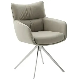 MCA furniture Esszimmerstuhl MCA LIMONE 2 4 Fuß Stuhl mit Armlehnen Edelstahl/Leder 360° drehbar (2) silberfarben