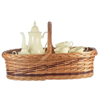 WIKLER Tablett Serviertablett aus Weide mit festem Henkel und Bodenplatte mit Motiven zur Auswahl – 56×39×30 cm – handgeflochtenes Korbtablett für Frühstück, Deko oder Präsent (Kaffe Hell)