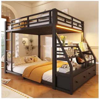 STILVORA Etagenbett 140×200 mit Stauraum Kinderbett Jugendbett ohne Matratze (Kinder Etagenbett 90x200 cm Hüttenstil mit 2 Liegeflächen, 2x90x200cm, Holz Weiß/Natur, Leiter, Hydraulik Stauraum, EN747), für 2 Kinder, Hüttenstil mit Fenstern, Sicherheitsgeländer