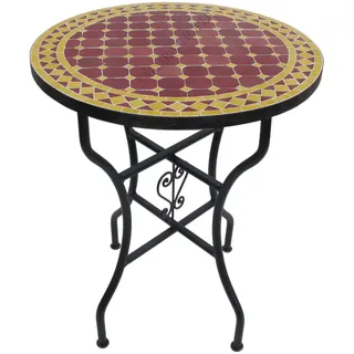Orientalischer Mosaiktisch Rund Ø 60 cm Bordeaux-Gelb