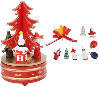 Vaxiuja Spieluhr Weihnachten Holzspieluhr Schneemann-Ornament-Sternbogendekoration rot