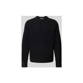 Wollpullover in Strick-Optik, Black, L