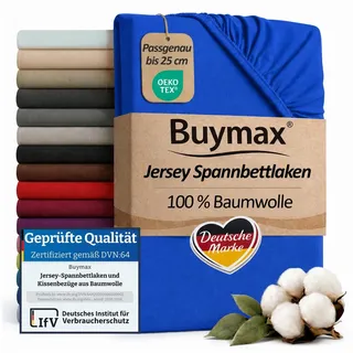 Buymax Spannbettlaken Baumwolle-Jersey 70 x 140 cm Blau
