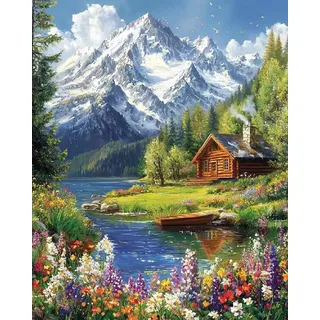 Malen Nach Zahlen Erwachsene Mountain, Landschaft Malen Nach Zahlen für Erwachsene, Paint by Numbers Adult auf Leinwand ohne Rahmen, Painting by Numbers für Home Wall Decor Geschenk 40x50 CM