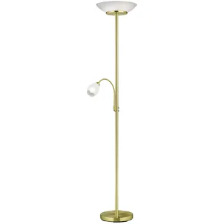 lightling Deckenfluter Stehleuchte Klaus mit LED Leselampe | messing matt Metall | exkl. 2 x E27 (max. 18W) | beweglicher Lesearm 1 x E14 (max. 10W) | Höhe: 180 cm, Durchmesser: 34 cm