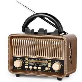 ibettertec Radio Klein mit Bluetooth,Tragbares AM/FM/SW Radio, Radio (Vintage AM/FM-Super-Weitband-Radio mit Bluetooth 5.4, Tragbares 5-in-1 Bluetooth-Lautsprecher-Radio) braun