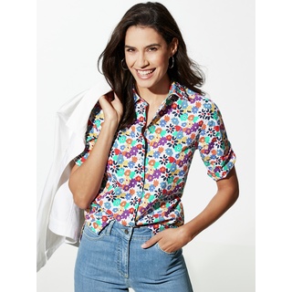 Walbusch Damen Bügelfrei Krempelarm Bluse geblümt Blume Multicolor 44 - Kurzarm