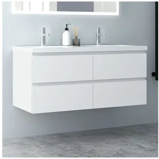 Aica Sanitär Waschtisch Waschtische Unterschrank mit Wachbecken hängend weiß 120 cm x 52 cm x 46 cm