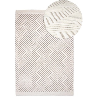 Designteppich Wollteppich Japandi, Handwebteppich Naturprodukt Wolle, Mazovia, 160 x 230 cm beige|weiß 160 x 230 cm