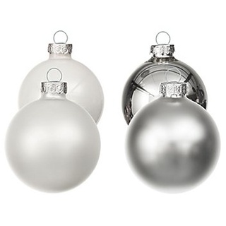 Weihnachtskugeln aus Glas, weiß, silber, 6 cm Ø, 12 Stück