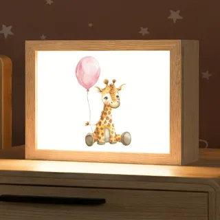 OnlyWow Nachttischlampe Lightbox Giraffe - Baby - Tiere - Rosa Luftballon - Mädchen, Dimmbar, Farbwechsel, LED, Warmweiß, Kaltweiß, Neutralweiß Einstellbar, Nachtlicht, Kinder- und Babyzimmer, Dimmbar, mit Kabel, Tischleuchte rosa 20 cm x 8 cm x 15 cm