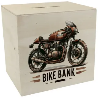 speecheese Spardose Cafe Racer Motorrad Spardose aus Holz mit Spruch Bike Bank