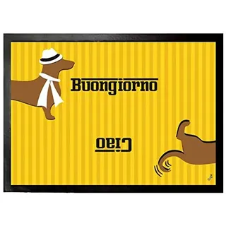 1art1 Dackel Signore Waldi, Buongiorno, Ciao Fußmatte Dekomatte Innenbereich | Design Türmatte 70x50 cm