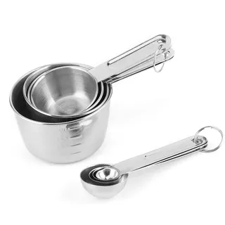 Messbecher und Löffel-Set, Edelstahl-Messbecher mit Waage, Küchen-Backutensilien, 8 Messlöffel Zum Kochen und Backen