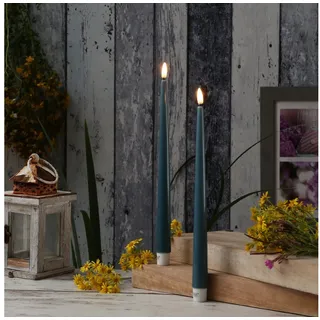 Deluxe Homeart LED-Kerze LED Stabkerzen ELLA Deluxe Tafelkerze flackernd H: 28cm jadegrün 2St. (2-tlg) grün