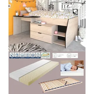 Parisot Hochbett Milky in Weiß und Grey Loft oder Schwarz und Jackson Eiche (Komplett Set, 3-St., Funktions- Hochbett mit Stauraum) großzügiger Stauraum unter der Liegefläche