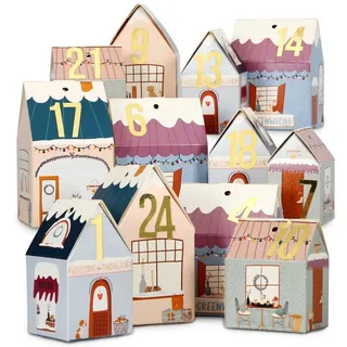 PAPIERDRACHEN befüllbarer Adventskalender DIY Adventskalender zum Basteln und Befüllen - Häuser Set grün