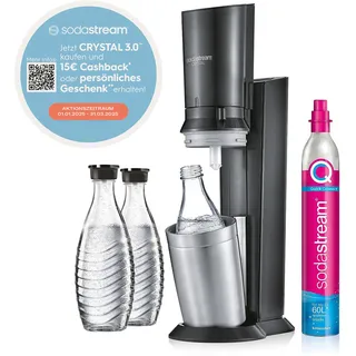 Sodastream Crystal 3.0 Titan Wassersprudler mit QC CO2-Zylinder und 1x Glaskaraffe