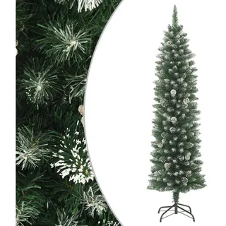 furnicato Künstlicher Weihnachtsbaum Schlanker Weihnachtsbaum 150 cm Grün und Weiß mit robustem, Beschneite Tanne mit Zapfen und PVC-Zweigen für schmale Flure grün 43 cm x 150 cm x 150 cm