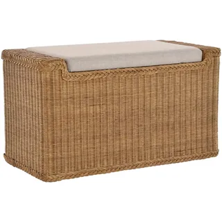 Krines Home Sitztruhe Rattan Wäschetruhe Sitzbank mit Stauraum Wäschesortierer 3 Fächer, mit Deckel beige
