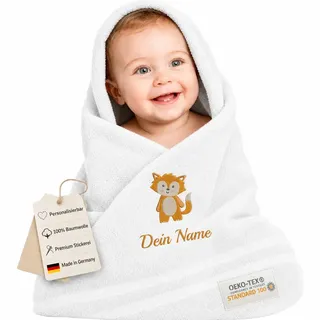 my STITCHERY Kinderhandtuch mit Namen Bestickt, Oeko-TEX® Standard 100 - Personalisiertes Handtuch für Kinder aus nachhaltiger Baumwolle mit gesticktem Namen und Motiv (50 x 100 cm, Weiß)