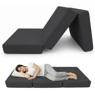 POKAR Klappmatratze 140x195x15 cm | 3-teilige Faltmatratze als Gästebett | Faltbare Matratze für Gäste und Camping | Dicke Schaumstoffmatratze, Bezug Abnehmbar | Oeko-TEX | Made in EU | Anthrazit