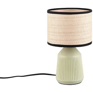 Reality Leuchten LED Nachttischlampe Keramik, Papier geflochten, Höhe 26,5cm, Leuchtmittel dimmbar, LED wechselbar, Warmweiß, klein-e Landhaus-Stil Tischlampe mit Keramik-Fuß & Lampenschirm Natur grün