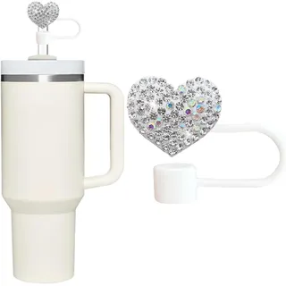 Trinkhalmdeckel mit glitzernden Herzen für Stanley-Becher, glitzernde Diamant-Strass, 10 mm Silikon-Aufsätze, Strohhalm-Aufsatz, kompatibel mit Stanley 30 und 1,2 l Trinkhalmen mit Griff